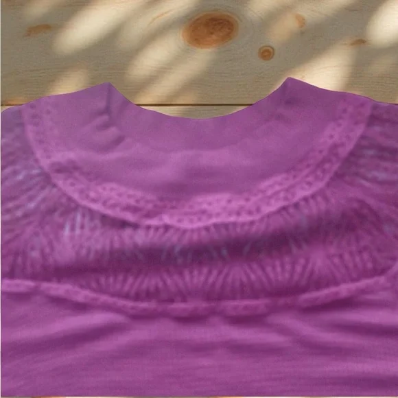 FREE PEOPLE Lace Yoke Top Burgundy Waffle Knit Mock Neck M Boho - Picture 7 of 10